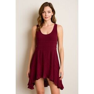 Free People Intimately Burgundy Lace Trim Asymmetrical Slip Tunic Dress SP